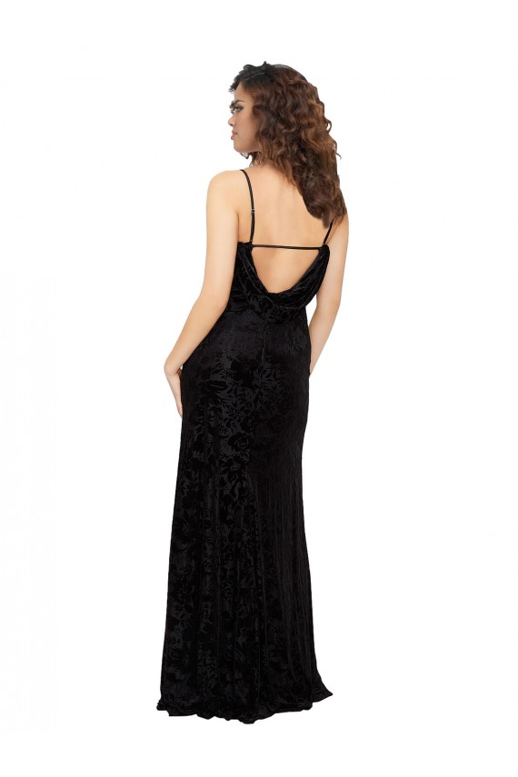 Noir Fourreau Col V Velours Floral Velours Stretch Longue Robes demoiselle d'honneur en Gros