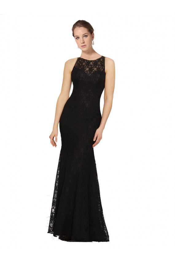 Noir Fourreau Col bijou Dentelle Longue Robes demoiselle d'honneur en Gros