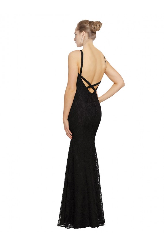 Noir Fourreau Col bijou Dentelle Longue Robes demoiselle d'honneur en Gros