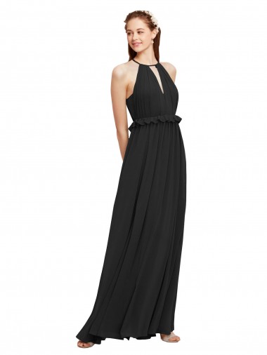 Noir Fourreau Licou Mousseline Longue Robes demoiselle d'honneur en Gros