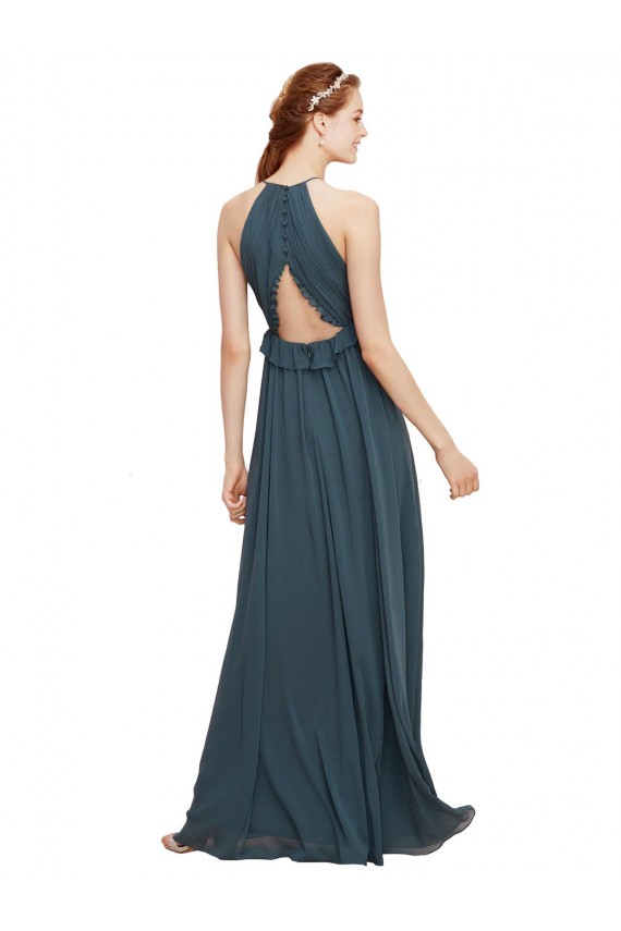 Noir Fourreau Licou Mousseline Longue Robes demoiselle d'honneur en Gros