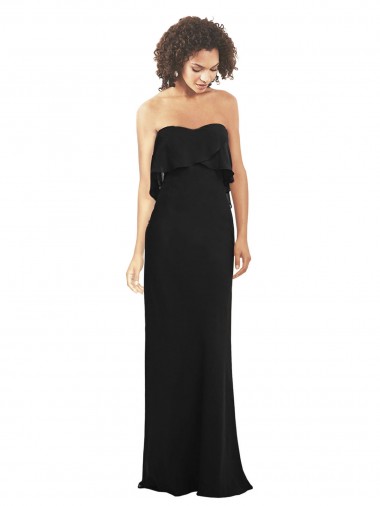 Noir Fourreau Sans bretelle Mousseline Longue Robes demoiselle d'honneur en Gros