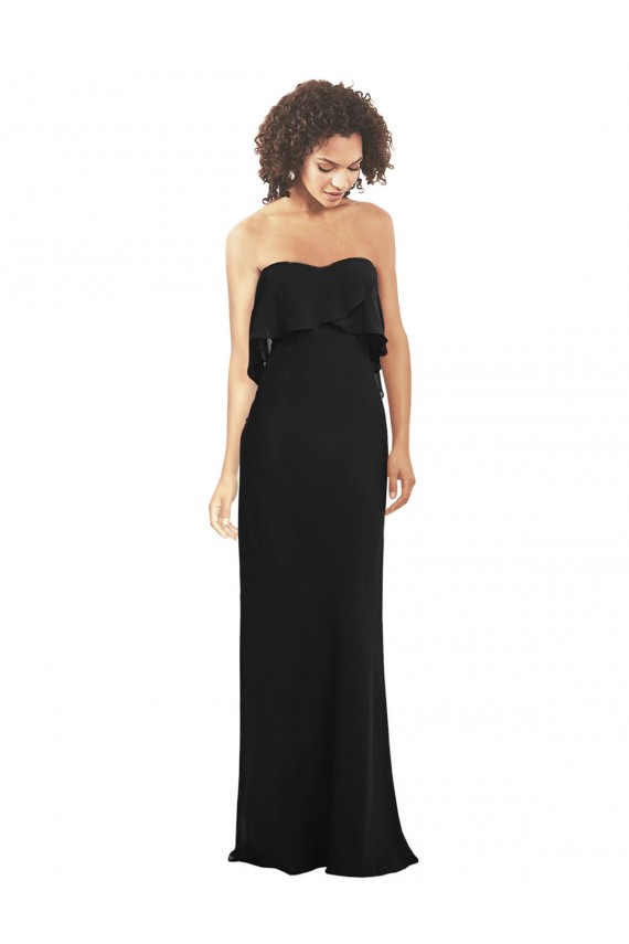 Noir Fourreau Sans bretelle Mousseline Longue Robes demoiselle d'honneur en Gros