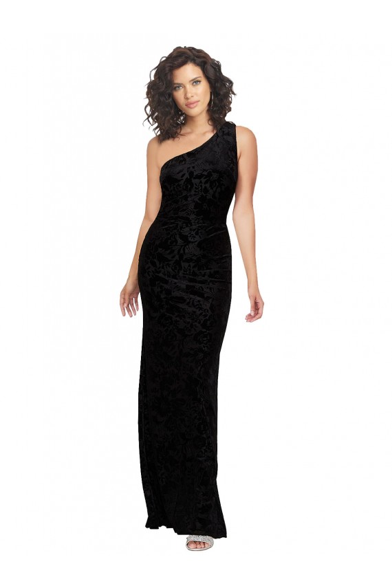 Noir Fourreau Velours Floral Velours Stretch Longue Robes demoiselle d'honneur en Gros
