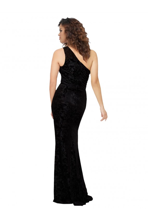 Noir Fourreau Velours Floral Velours Stretch Longue Robes demoiselle d'honneur en Gros