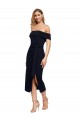 Noir Fourreau Épaule Dénudée Col Carré midi Crêpe Stretch Courte Robes demoiselle d'honneur / Robes de soirée / Robes de cocktail en Gros