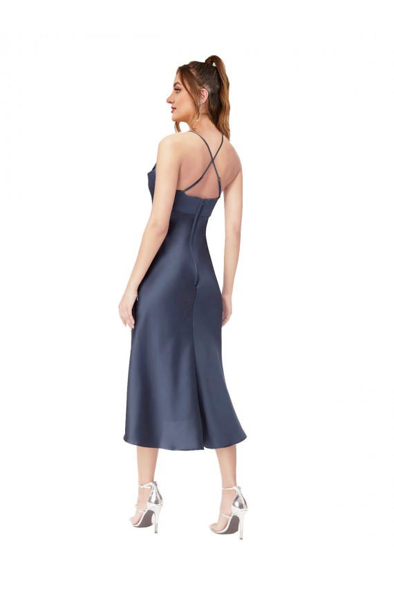 Noir Fourreau midi Satiné Soyeux Courte Asymétrique Robes demoiselle d'honneur / Robes de soirée / Robes de cocktail en Gros