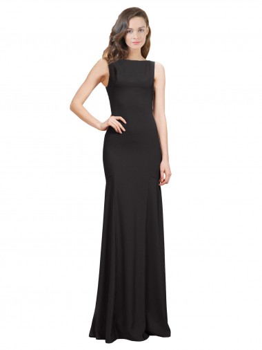 Noir Sirène Bateau Crêpe Stretch Longue Robes demoiselle d'honneur / Robes de bal en Gros