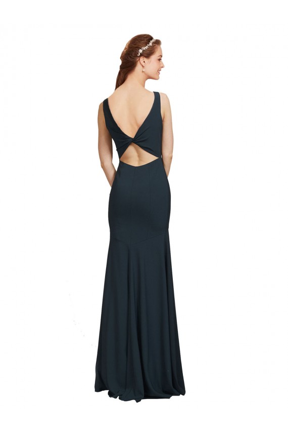 Noir Sirène Bateau Crêpe Stretch Longue Robes demoiselle d'honneur / Robes de bal en Gros
