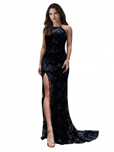 Noir Sirène Col Haut Dentelle Longue Formelles Robes demoiselle d'honneur / Robes de soirée / Robes de bal en Gros