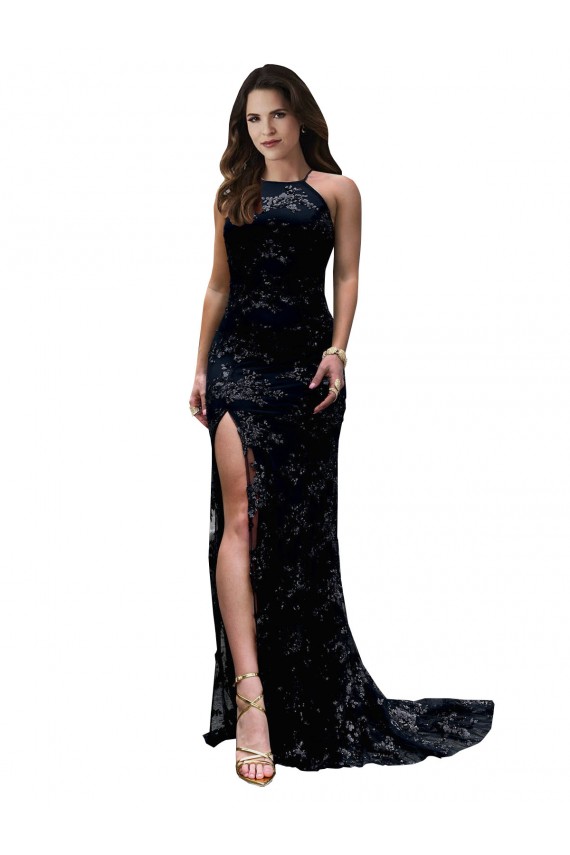 Noir Sirène Col Haut Dentelle Longue Formelles Robes demoiselle d'honneur / Robes de soirée / Robes de bal en Gros