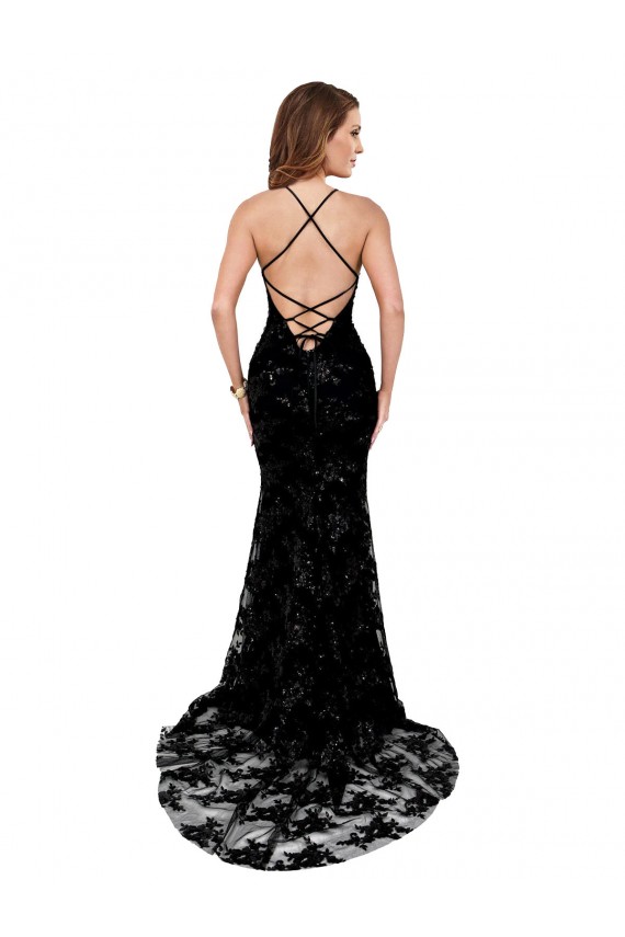 Noir Sirène Col Haut Dentelle Longue Formelles Robes demoiselle d'honneur / Robes de soirée / Robes de bal en Gros
