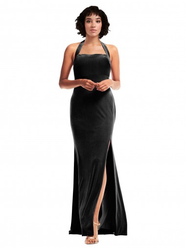 Noir Sirène Licou Velours Stretch Longue Formelles Robes demoiselle d'honneur / Robes de soirée / Robes de bal en Gros