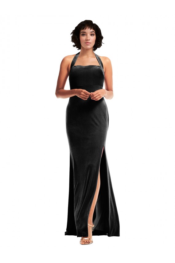 Noir Sirène Licou Velours Stretch Longue Formelles Robes demoiselle d'honneur / Robes de soirée / Robes de bal en Gros