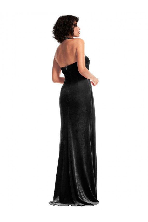 Noir Sirène Licou Velours Stretch Longue Formelles Robes demoiselle d'honneur / Robes de soirée / Robes de bal en Gros