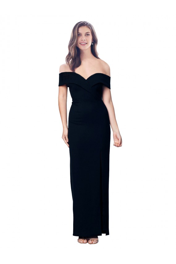 Noir Sirène Épaule Dénudée Crêpe Stretch Longue Formelles Robes demoiselle d'honneur / Robes de soirée / Robes de bal en Gros