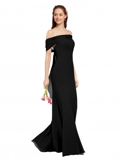 Noir Sirène Épaule Dénudée Mousseline Longue Robes demoiselle d'honneur / Robes de bal en Gros