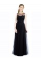 Noir Trapèze Bateau Illusion Tulle Dentelle Longue Robes demoiselle d'honneur en Gros