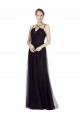 Noir Trapèze Bretelles spaghetti Col Haut Tulle Longue Robes demoiselle d'honneur en Gros
