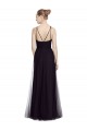 Noir Trapèze Bretelles spaghetti Col Haut Tulle Longue Robes demoiselle d'honneur en Gros