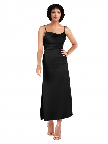 Noir Trapèze Bretelles spaghetti Satiné Soyeux Courte Robes demoiselle d'honneur / Robes de soirée / Robes de cocktail en Gros