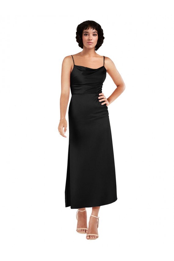 Noir Trapèze Bretelles spaghetti Satiné Soyeux Courte Robes demoiselle d'honneur / Robes de soirée / Robes de cocktail en Gros