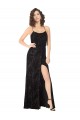 Noir Trapèze Bretelles spaghetti Velours Floral Velours Stretch Longue Robes demoiselle d'honneur en Gros
