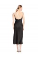 Noir Trapèze Bretelles spaghetti midi Satiné Stretch Courte Robes demoiselle d'honneur / Robes de soirée / Robes de cocktail en Gros