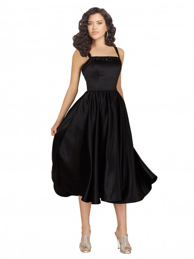 Noir Trapèze Col Carré Satiné Courte Robes demoiselle d'honneur / Robes de bal / Robes de cocktail en Gros
