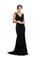 Noir Trapèze Col V Balayage train Satiné Soyeux Longue Formelles Robes demoiselle d'honneur / Robes de soirée / Robes de bal en Gros