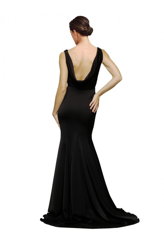 Noir Trapèze Col V Balayage train Satiné Soyeux Longue Formelles Robes demoiselle d'honneur / Robes de soirée / Robes de bal en Gros