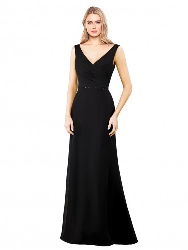 Noir Trapèze Col V Mousseline Longue Robes demoiselle d'honneur / Robes de bal en Gros