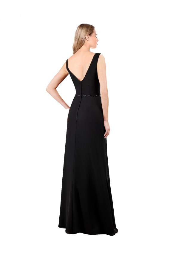 Noir Trapèze Col V Mousseline Longue Robes demoiselle d'honneur / Robes de bal en Gros