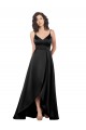 Noir Trapèze Col V Satiné Soyeux Longue Asymétrique Formelles Robes demoiselle d'honneur / Robes de soirée / Robes de bal en Gros