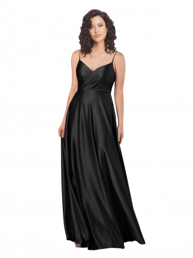 Noir Trapèze Col V Satiné Soyeux Longue Formelles Robes demoiselle d'honneur / Robes de soirée / Robes de bal en Gros