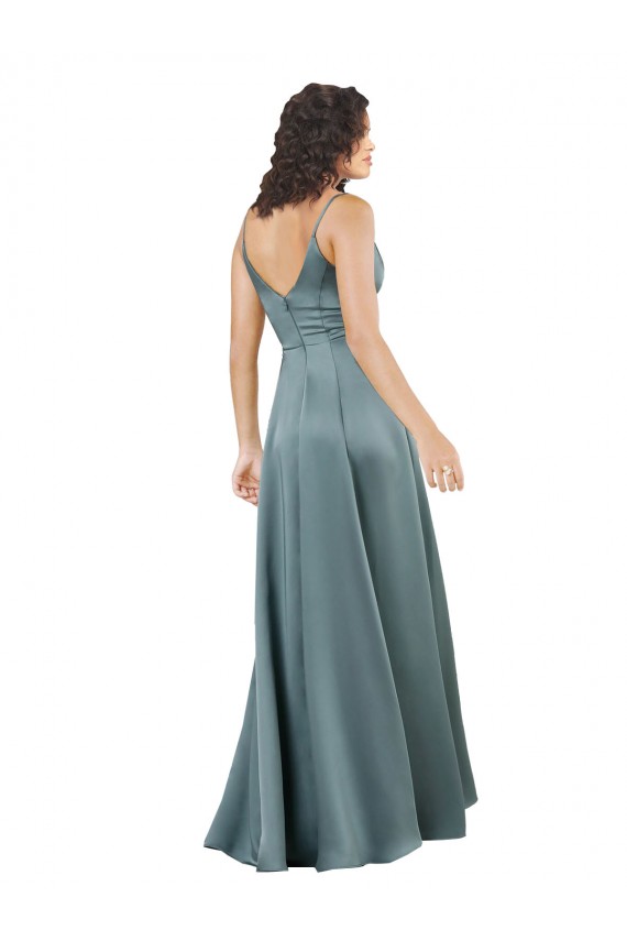 Noir Trapèze Col V Satiné Soyeux Longue Formelles Robes demoiselle d'honneur / Robes de soirée / Robes de bal en Gros
