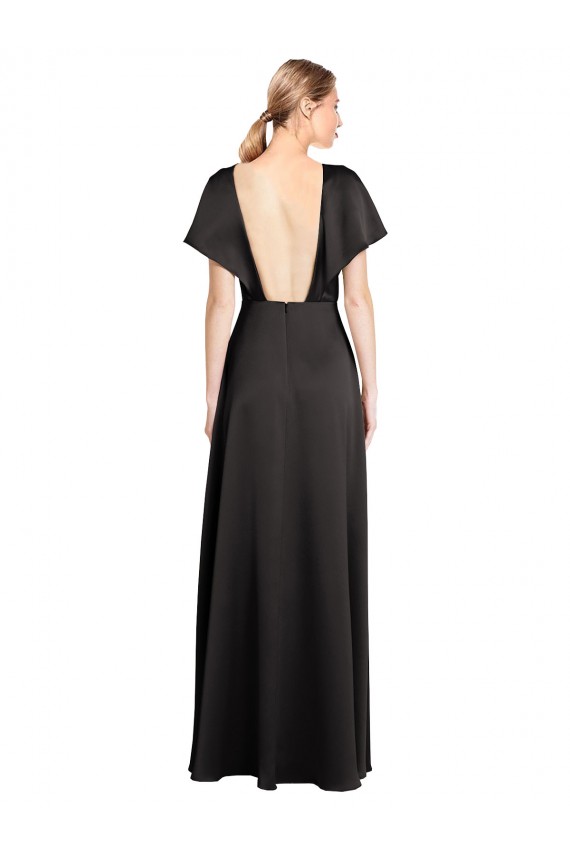 Noir Trapèze Col V Satiné Stretch Longue Formelles Robes demoiselle d'honneur / Robes de soirée / Robes de bal en Gros