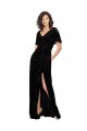 Noir Trapèze Col V Velours Floral Velours Stretch Longue Robes demoiselle d'honneur en Gros