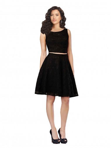 Noir Trapèze Col bijou Dentelle Courte Robes demoiselle d'honneur / Robes de cocktail en Gros