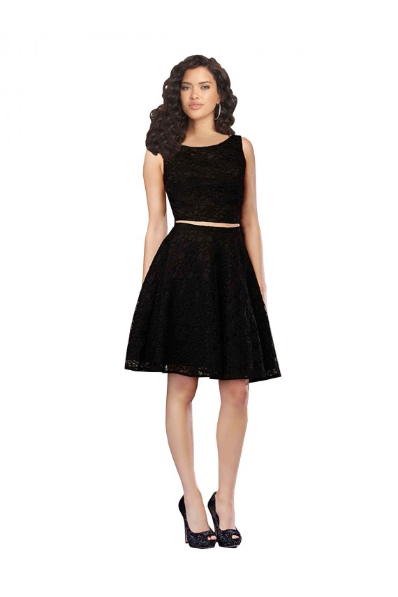 Noir Trapèze Col bijou Dentelle Courte Robes demoiselle d'honneur / Robes de cocktail en Gros