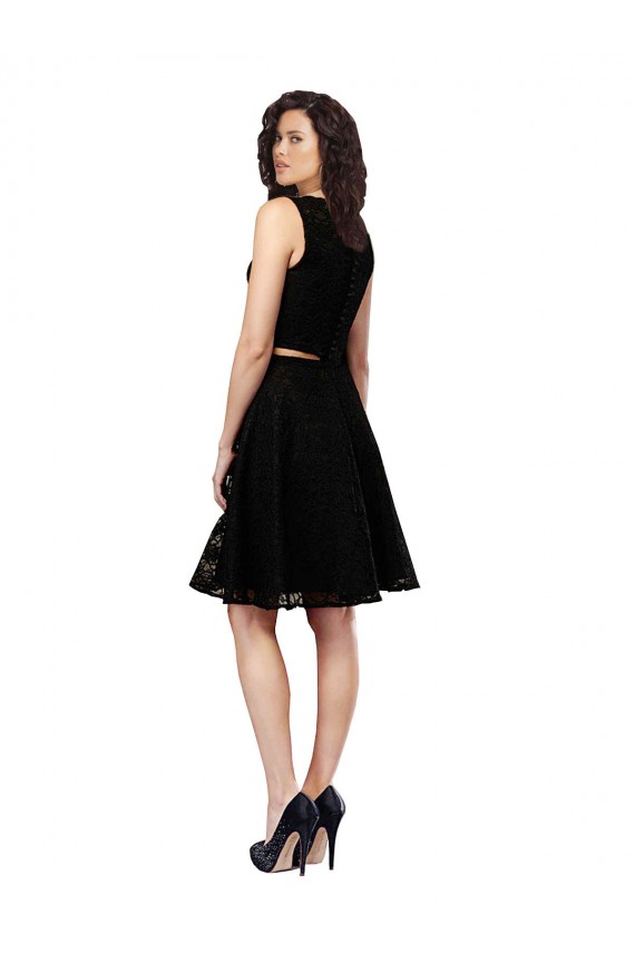 Noir Trapèze Col bijou Dentelle Courte Robes demoiselle d'honneur / Robes de cocktail en Gros