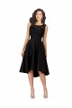 Noir Trapèze Illusion midi Satiné Dentelle Courte Asymétrique Robes demoiselle d'honneur / Robes de cocktail en Gros
