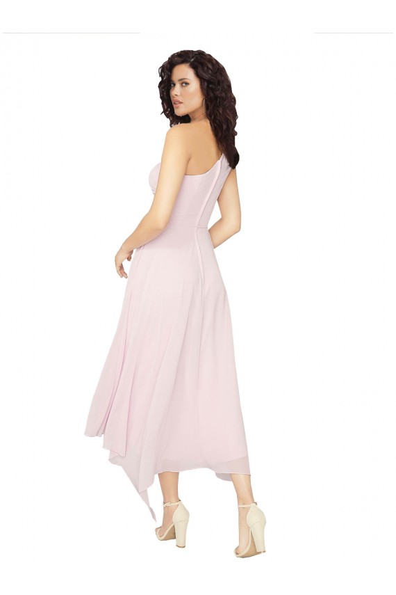 Noir Trapèze Sans bretelle midi Mousseline Courte Asymétrique Robes demoiselle d'honneur / Robes de cocktail en Gros