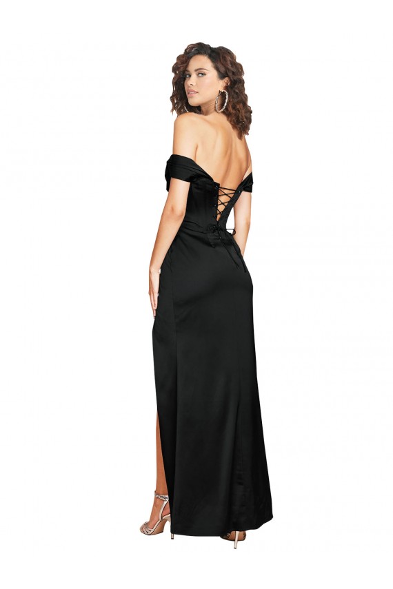 Noir Trapèze Satiné Soyeux Longue Formelles Robes demoiselle d'honneur / Robes de soirée / Robes de bal en Gros