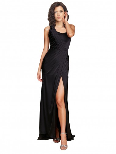 Noir Trapèze Satiné Soyeux Longue Formelles Robes demoiselle d'honneur / Robes de soirée / Robes de bal en Gros