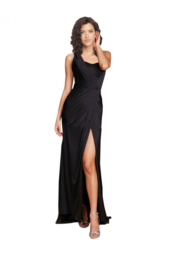 Noir Trapèze Satiné Soyeux Longue Formelles Robes demoiselle d'honneur / Robes de soirée / Robes de bal en Gros