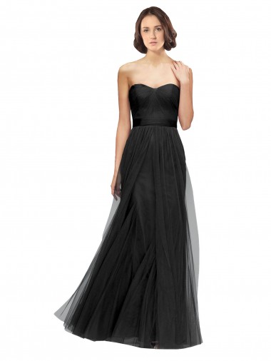 Noir Trapèze Tulle Longue Robes demoiselle d'honneur en Gros