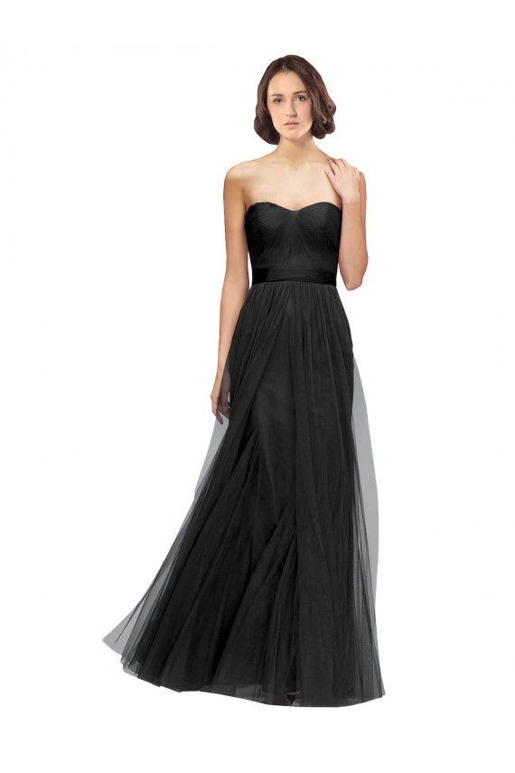 Noir Trapèze Tulle Longue Robes demoiselle d'honneur en Gros