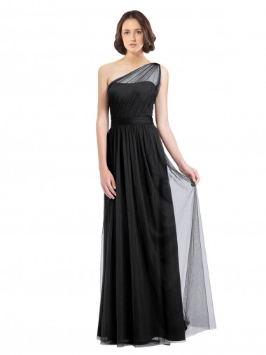 Noir Trapèze Tulle Longue Robes demoiselle d'honneur en Gros
