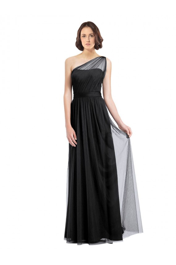 Noir Trapèze Tulle Longue Robes demoiselle d'honneur en Gros